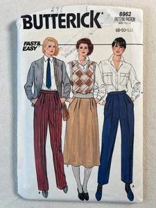 Pantalón y falda plisada cintura alta años 80 patrón de costura Butterick 6962 tallas 8-10-12 - Imagen 1 de 4