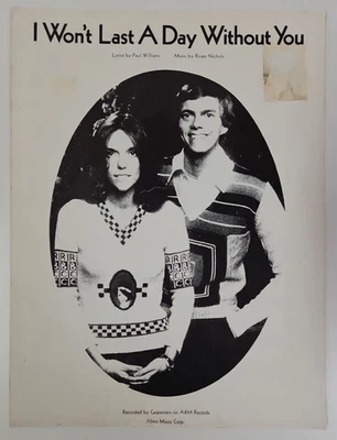 I Won't Last A Day Without You Carpenters Cover Photo Piano Vocal Guitar 1972 - Image 1 of 4