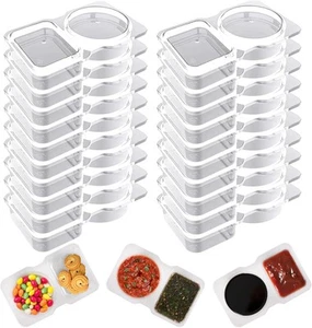 20 Pcs Double Compartment Condiment Container, Reusable Snack transparent - Picture 1 of 7