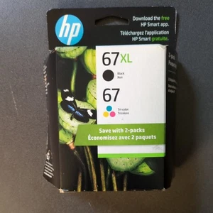 2025 Genuine HP 67XL Black / 67 Tri-Color 2-pack Ink Cartridges Sealed Retail - Photo 1/6