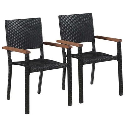  Dining Chair Set of 2 Black PE Rattan Standard Durable - Image 1 of 4