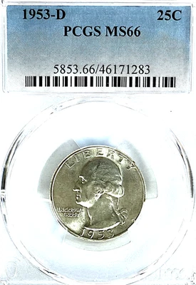 1953-D George Washington Silver Quarter 25C PCGS MS66 / HARD TO FIND /UNC - Image 1 of 4