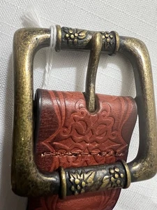 Cinturón Rolfs Marrón S Cuero Genuino Antiguo Latón Herrajes Recortes Láser y Tachuelas - Imagen 1 de 9