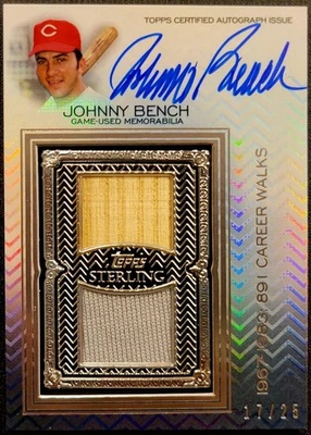 JOHNNY BENCH 2021 TOPPS STERLING DUAL Bat JERSEY On Card AUTO 17/25 WOW - Image 1 of 4