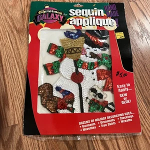 Vintage 1993 - Applique paillettes pupazzo di neve galassia di Natale - Foto 1 di 7