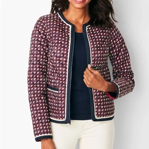 Talbots Reversible Quilted Jacket XS – Navy & Red Geometric Print - Picture 1 of 16