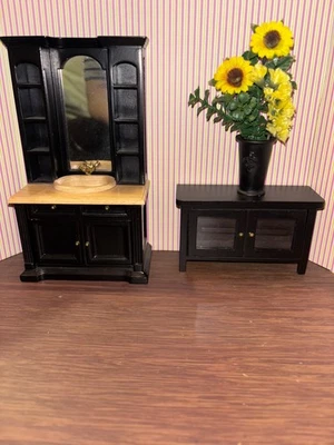 Dollhouse Miniatures 3Piece Set Includes: Sink/Vanity, Cabinet, & Vase w/Flowers - Image 1 of 4