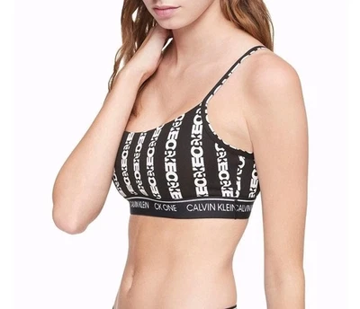 Calvin Klein CK One Striped Logo Unlined Bralette Bra Small Small Black White - Image 1 of 4