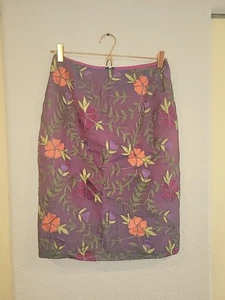 Finity Studio Women's 100% Silk Straight Pencil Skirt Size 6 Embroidered Floral - Picture 1 of 7