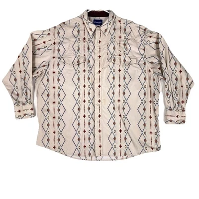 Vintage Wrangler Western Shirt Mens 2X Pearl Snap Piping Aztec Cowboy 80s 90s - Image 1 of 4