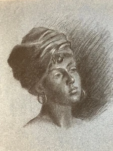Sehr schöne Zeichnung Gemälde Kohle junge Frau Art Deco Portrait alt - Bild 1 von 7