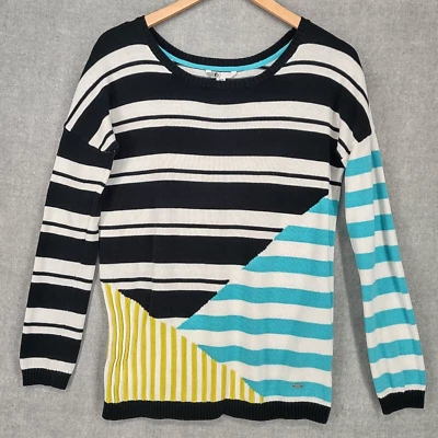 Volcom Sweater Womens Small Colorful Pullover Striped Cotton Knit Scoop - Image 1 of 4