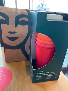 NIB Starbucks Reusable 2019 Holiday Hot Cups 6-16oz Cups w/ Lids BPA Free - Picture 1 of 5
