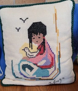 SW Vintage Needle Point Pillow 1970's by De Grazia White Dove, Made by Betty Lou - Picture 1 of 8