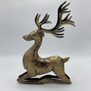 Christmas Reindeer Figurine Holiday Decor Brushed Antique Brass Look - Picture 1 of 5