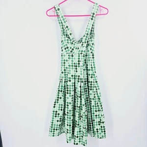 Calvin Klein Green Polka Dot Fit & Flare Dress Vintage Criss Cross SZ 6 Vtg Insp - Picture 1 of 5