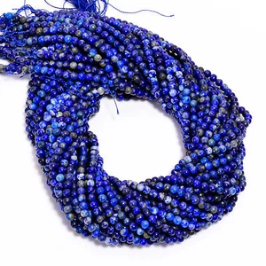 Natural Lapis Lazuli Gemstone Round Shape Smooth Beads 4X4.5 mm Strand 15" EB634 - Picture 1 of 3