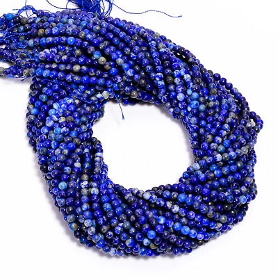Natural Lapis Lazuli Gemstone Round Shape Smooth Beads 4X4.5 mm Strand 15" EB634 - Image 1 of 3