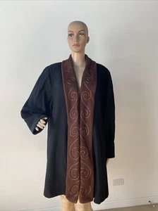 Vintage Lady Suzette Union Made in USA schwarz Wolle A-Linie Swing Mantel bestickt - Bild 1 von 12