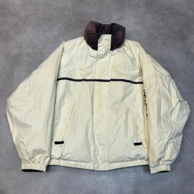 Nautica Reversible Puffer Coat Mens Large Vintage Down Feather Jacket Beige Navy - Image 1 of 4
