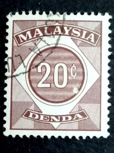 Malaysia 1966 Postage Due Wmk PTM Upright 20c - 1v Used But Fault - Picture 1 of 2