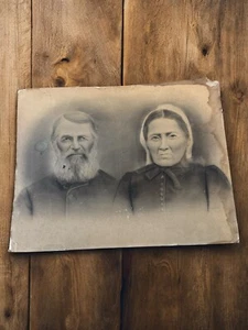 Large Antique Chalk Charcoal Portrait Husband & Wife Vintage Couple Art Deals - Picture 1 of 5