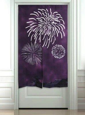 Tapiz japonés Noren cortina puerta fuegos artificiales color azul marino luminoso Foto 1 de 4