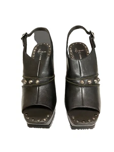 Lisa for Donald Pliner 8.5M Blk Leather Studded Slingback Wedge Sandals - Picture 1 of 13