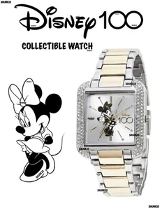 DISNEY 100th Anniversary Minnie Mouse Gold-Silver Tone w/ Stones Accutime Watch - Picture 1 of 10