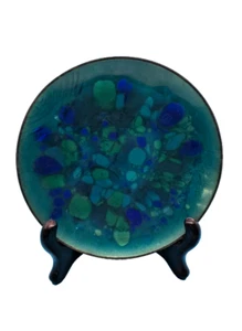 GEWINN EMAILLE ÜBER KUPFERPLATTE SAN FRAN blau türkis signiert/betitelt Vintage 6 Zoll - Bild 1 von 14