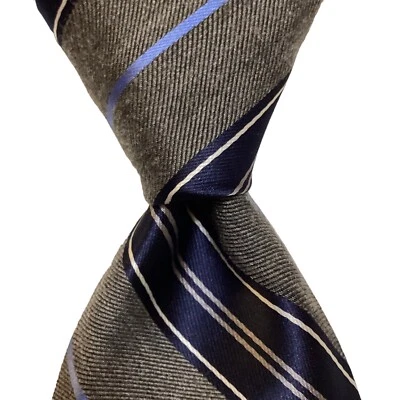JONES NEW YORK Mens Polyester Blend Necktie Designer STRIPED Gray/Blue/White EUC - Image 1 of 3