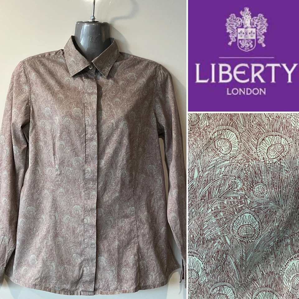 FREEDOM LONDON бледно серый/красный хлопок Гера печать блузка рубашка 10AUST-UK/6US/36EU - Изображение 1 из 4