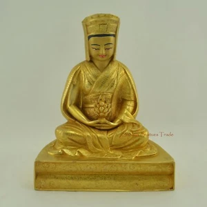Hand Carved 24K Gold Gilded Face Painted Fine Quality Guru Gampopa Copper Statue - Picture 1 of 4