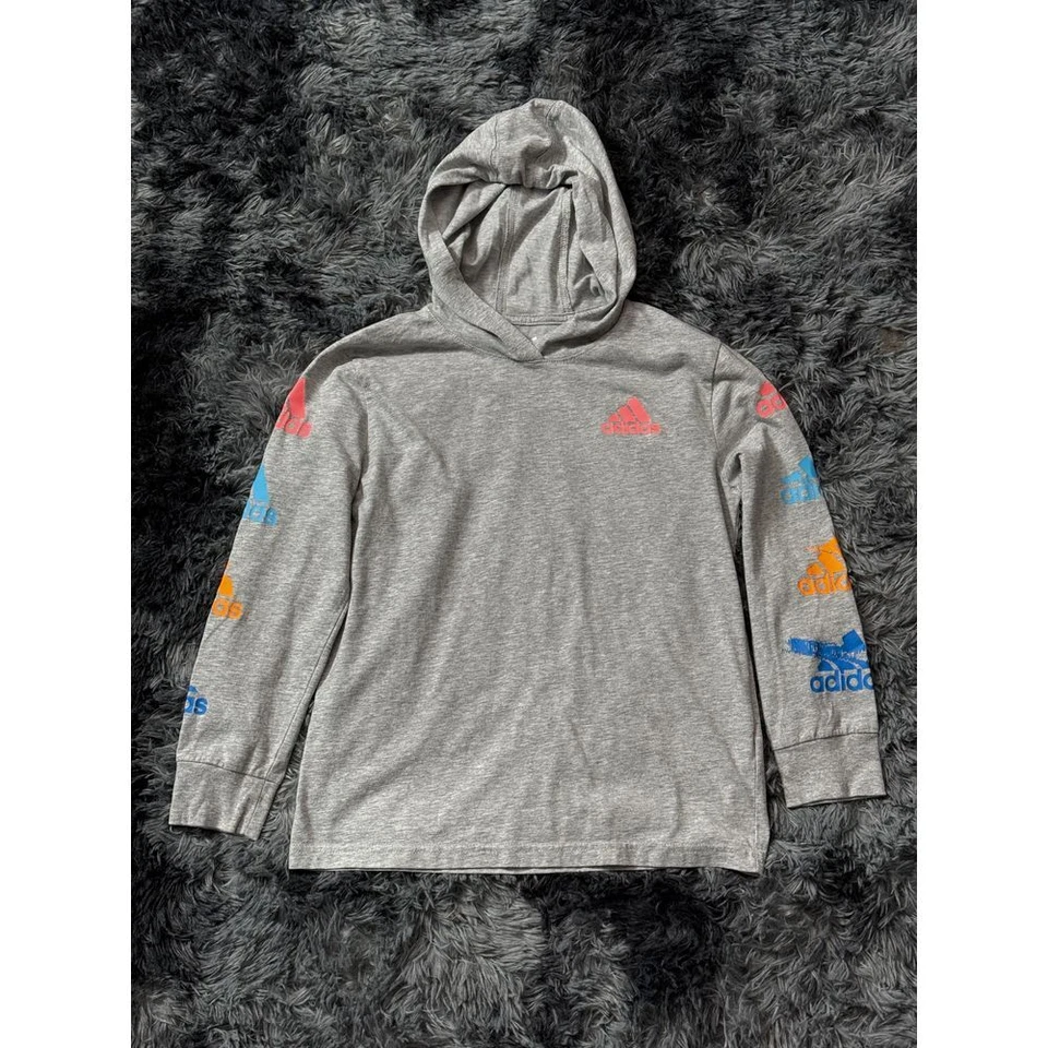 Adidas Niñas Multicolor Logo Manga Con Capucha Manga Larga Camisa Atlética Gris CH Foto 1 de 3