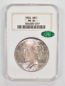 MS64 1924 Peace Silver Dollar CAC NGC Awesome Color *0029 - Picture 1 of 3
