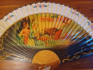 Vintage Wood and Paper Fan - Picture 1 of 3