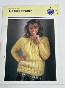 Tie Neck Women's Sweater Knitting Pattern Card - Picture 1 of 4
