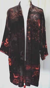 SOFT SURROUNDINGS WOMEN'S OPEN FRONT COAT VELVETY FLORAL LINED 3/4 SLEEVE SIZE L - Foto 1 di 9