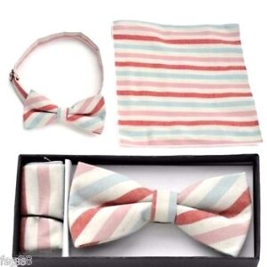 New Pre Tied Bow Tie White Green and Red Hankie Handkerchief Plaid