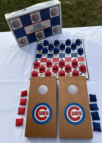 Chicago Cubs Mini Bean Bag Table Top Toss Corn Hole & 1997 Cubs Cards Checkers Cover