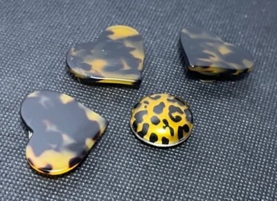 Vintage Button Covers Tortoise Shell Leopard Print Set Of 4 Hearts - Image 1 of 4
