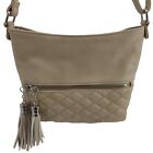 Charming Charlie Bone Faux Leather Quilted Crossbody Shoulder Bag Good Pre-owned