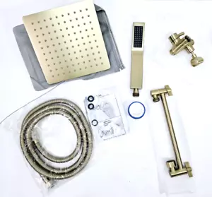 G-Promise Soffione Doccia Quadrato Doppio Tutto Metallo Combo | 8" Oro Spazzolato Pioggia -Nuovo - Foto 1 di 8