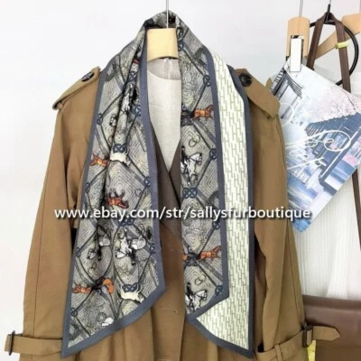 Sallys 70% Cachemira 30% Seda Estampado Caballos Corbata Doble Capa Bufanda 145*26 cm Foto 1 de 4