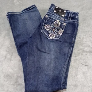 Miss Me Womens Boot Jeans Sz 30 Mid Rise Slim Boot Rhinestone Embellished Glam - Picture 1 of 17