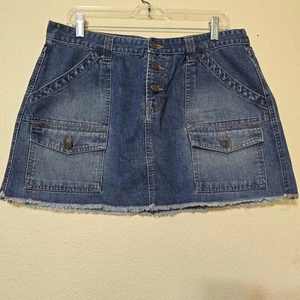 Vintage No Boundaries Junior Größe 15 Denim Minirock Cargo Taschen Knopfleiste - Bild 1 von 5