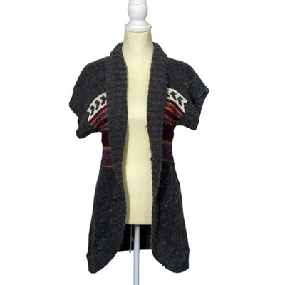 Cárdigan Aventura mezcla de alpaca manga corta frente abierto cuello chal para mujer pequeño Foto 1 de 4