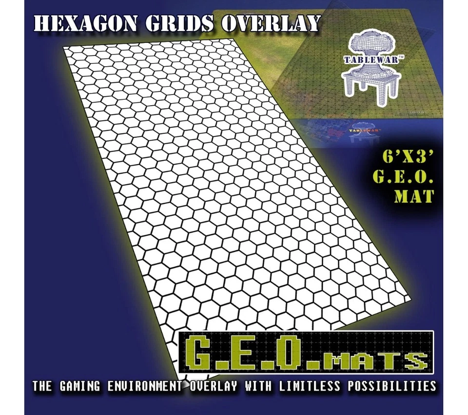 TableWar Map - GEO MAT Gaming - 1.5" Hex Grid 6'x3' In Black The F.A.T. Mat TTG - Image 1 of 2
