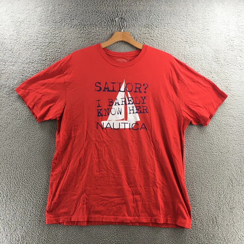 Camisetas Nautica Para Hombre 3XLT Rojo Algodón Pullover Manga Corta Cuello Redondo Informal Foto 1 de 4