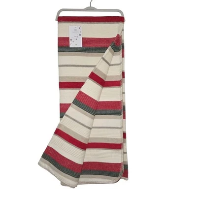 Docofil Winter Striped Soft Throw Blanket 51x67 Cotton Blend Made in Portugal - Image 1 of 4